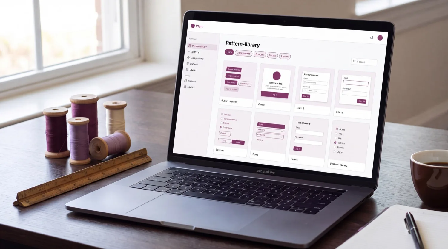 THE HOLE & THREAD METHOD — the PUNCHCRAFT™ app open on a laptop, showing the design library with filters